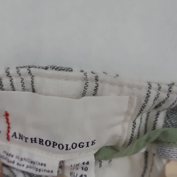 Anthropologie Olive Green And White Striped Button Shorts Size 10 - Picture 10 of 10